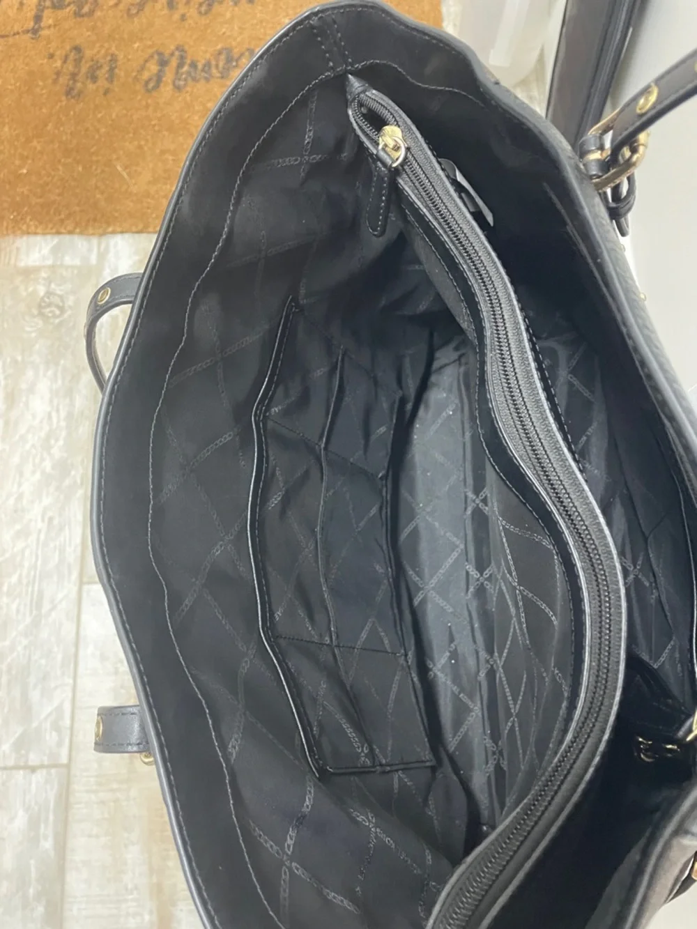 Michael Kors Black & Leopard-Print Studded Tote - Picture 10 of 13